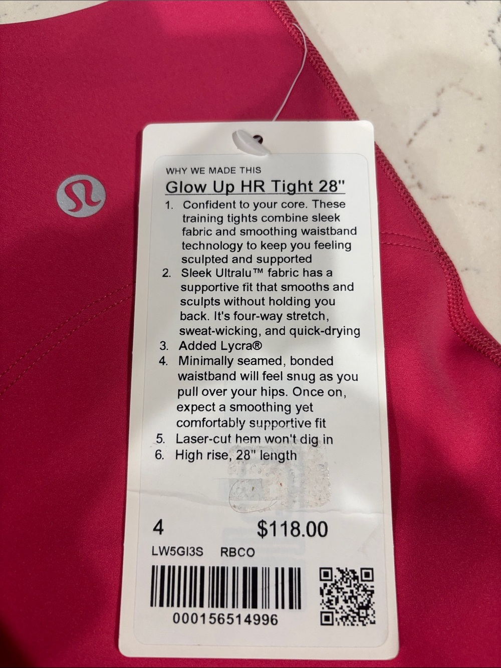 lululemon Glow Up HR High-Rise Tight Leggings in Pink Sz 4, 25” or 28” NWT - Picture 2 of 3